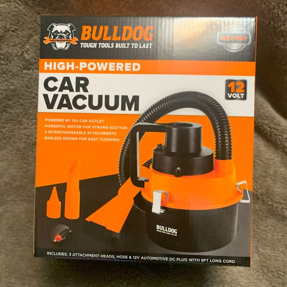 Bulldog 12 Volt Wet/Dry Canister Handheld Car Vacuum Cleaner/Inflator Orange/Blk